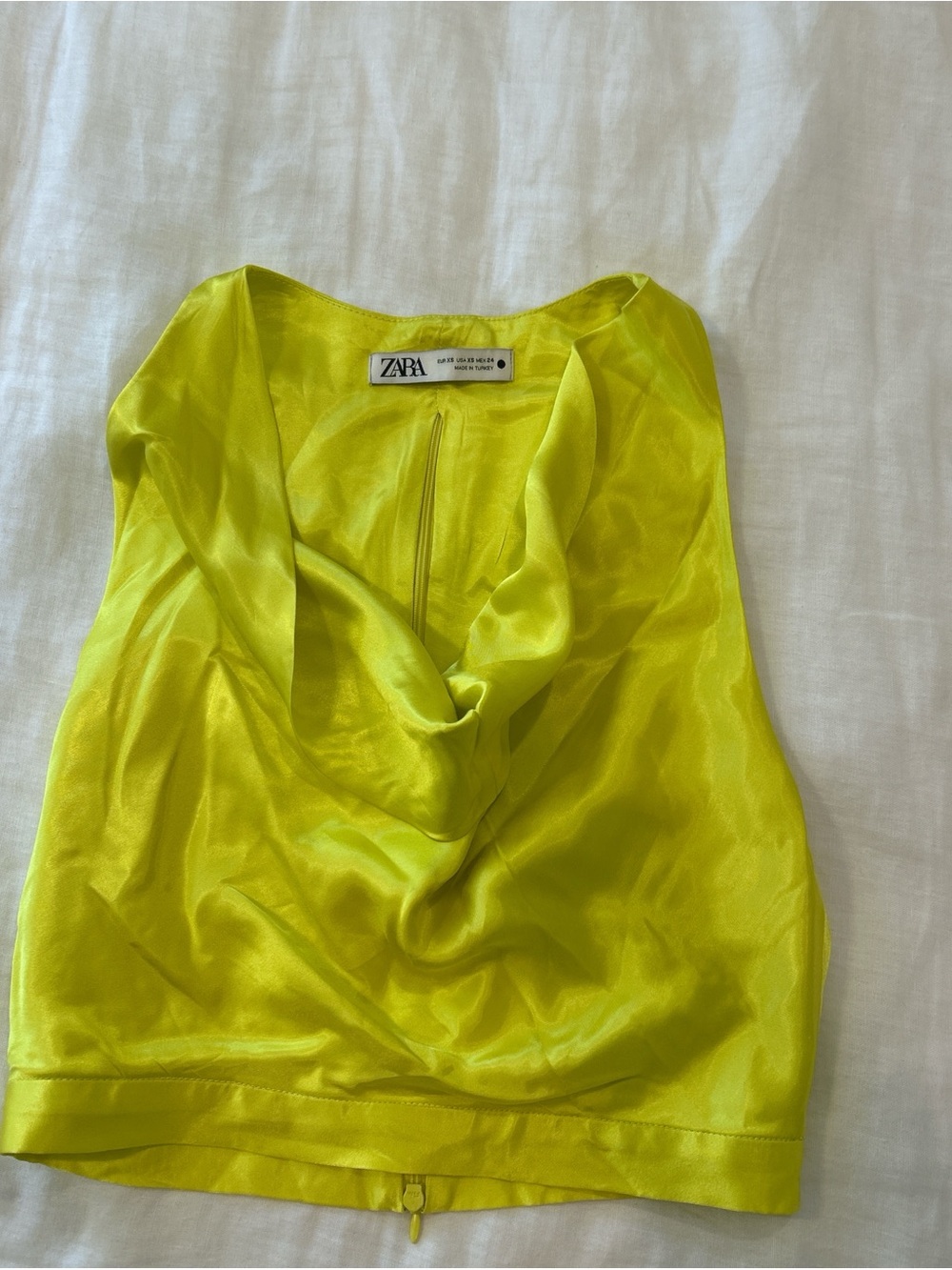 Zara Neon Lime Satin Cowl Neck Crop Top